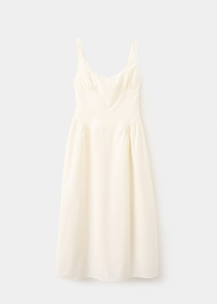 Midi A-line dress with ruching — Ecru