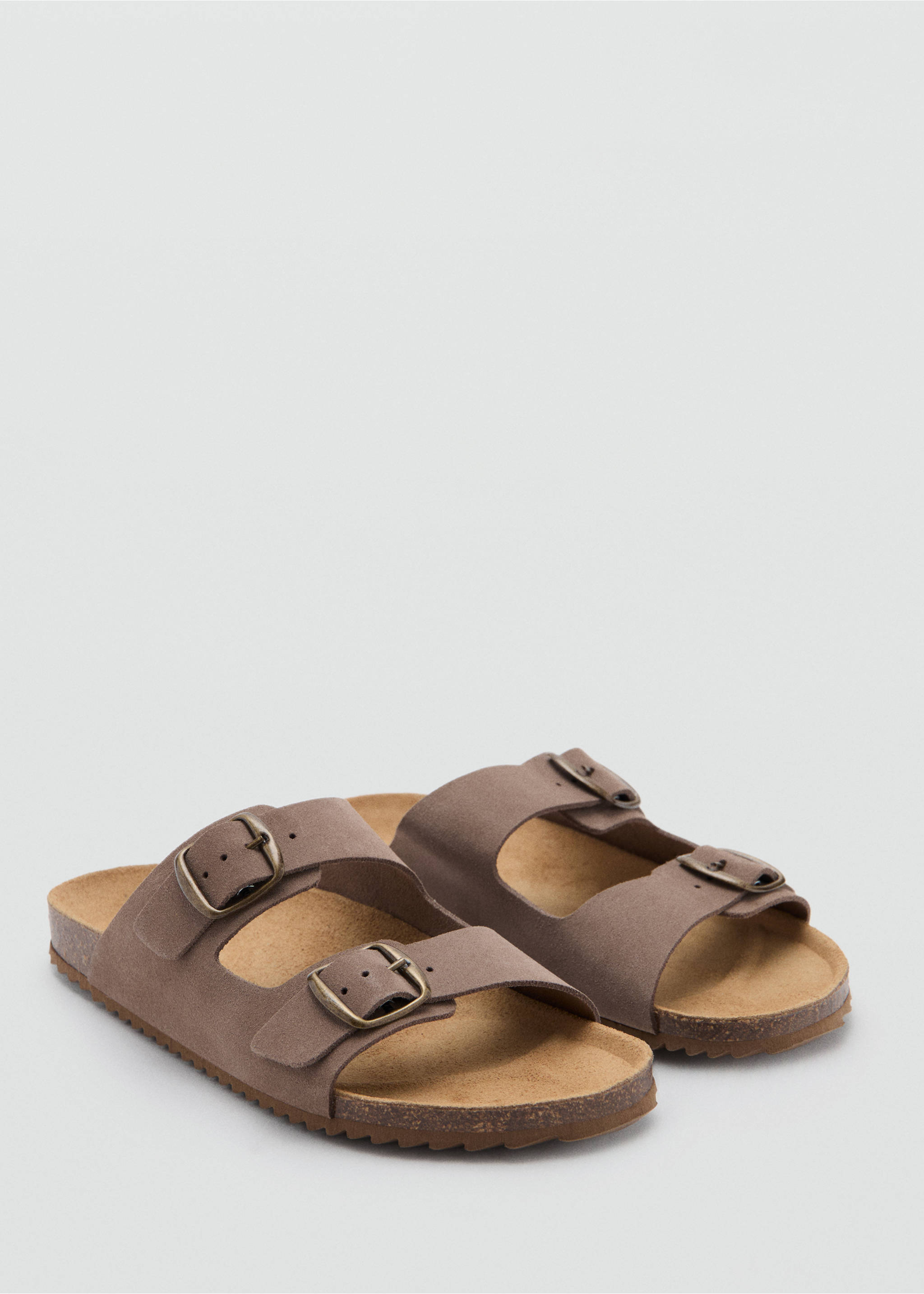 Кожаные шлепанцы с пряжками - Средний план, Коричневый средний. Ref: 27027894-00.