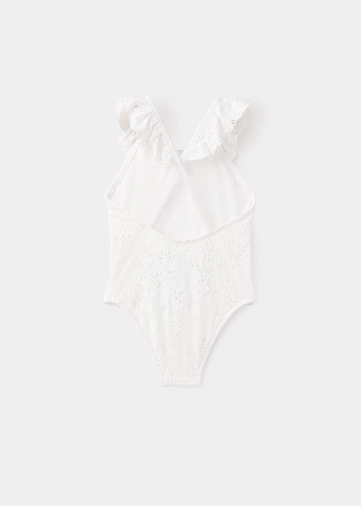 Broderie anglaise ruffle swimsuit — White