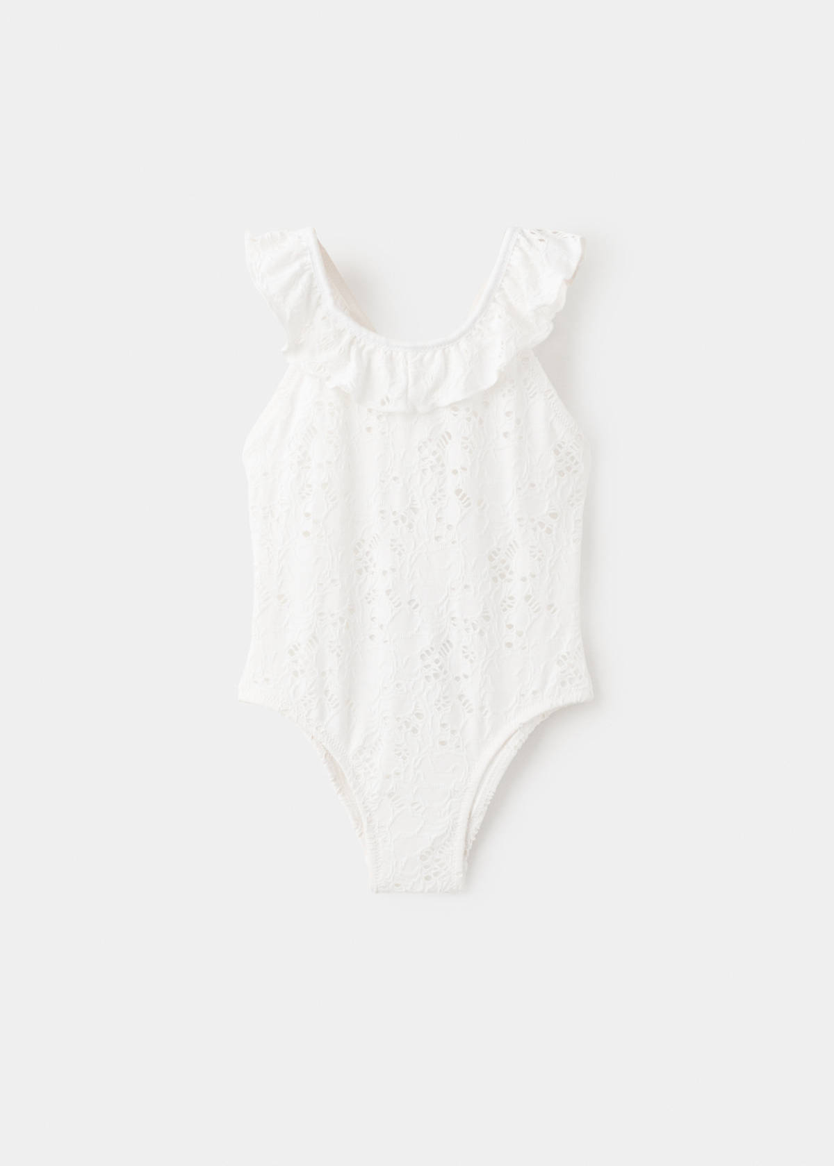 Broderie anglaise ruffle swimsuit — White