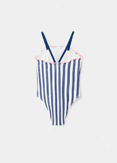 Striped swimsuit with text print — Navy 6
