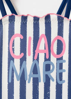 Striped swimsuit with text print — Navy 4