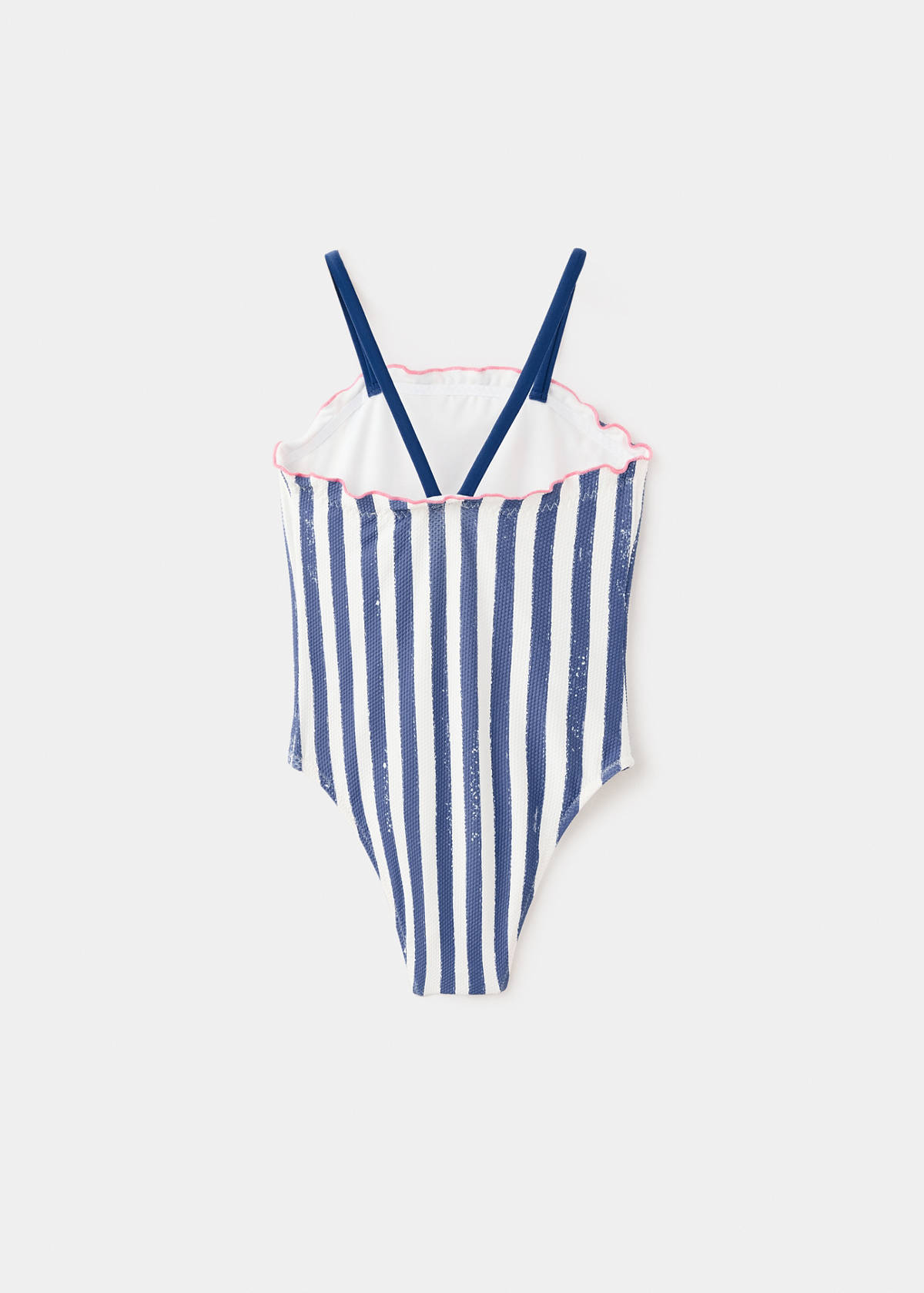 Striped swimsuit with text print — Navy