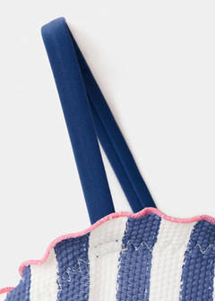 Striped swimsuit with text print — Navy 8