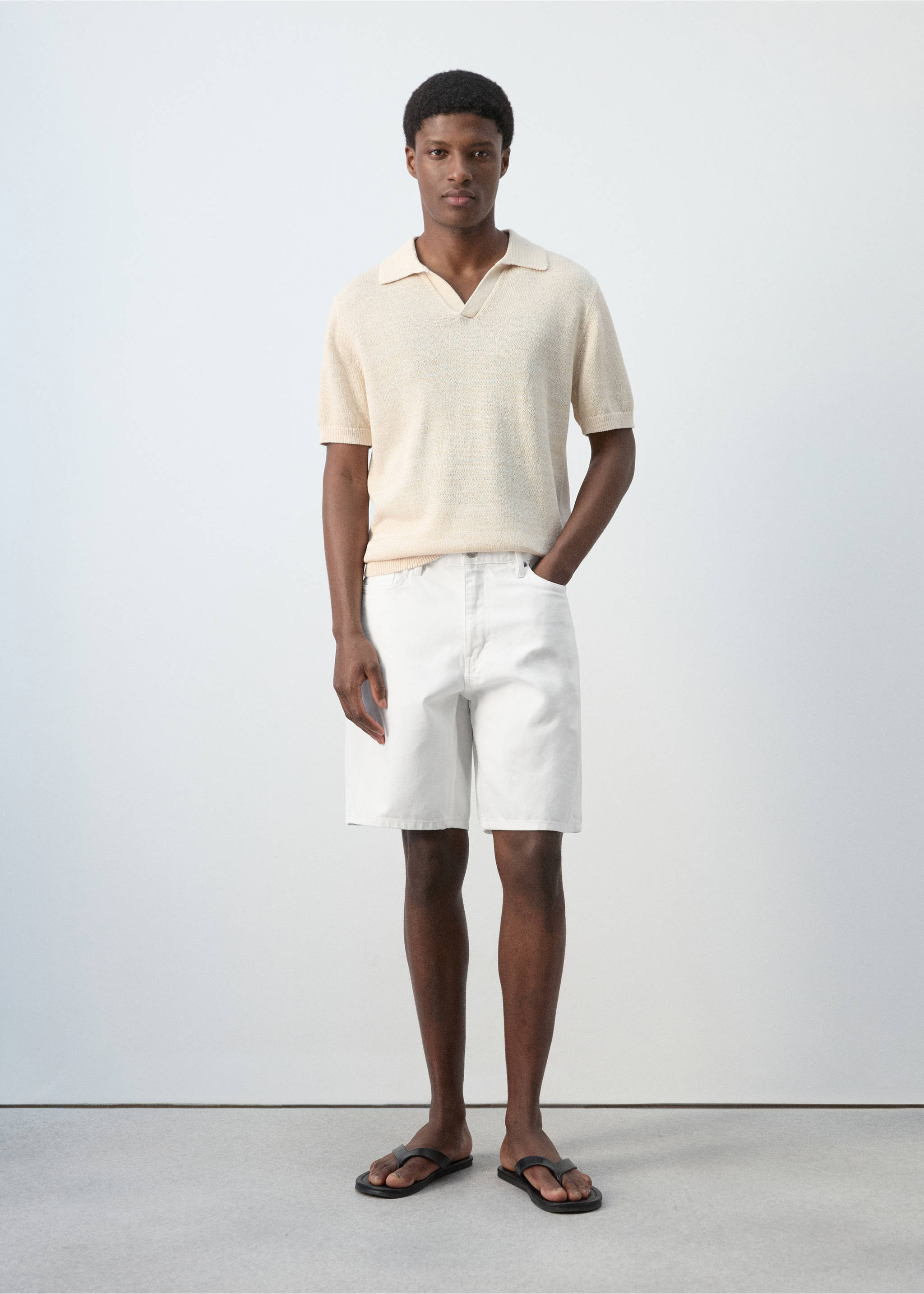 Straight-fit denim bermuda shorts - General plane, Off White. Ref: 27027899-00.
