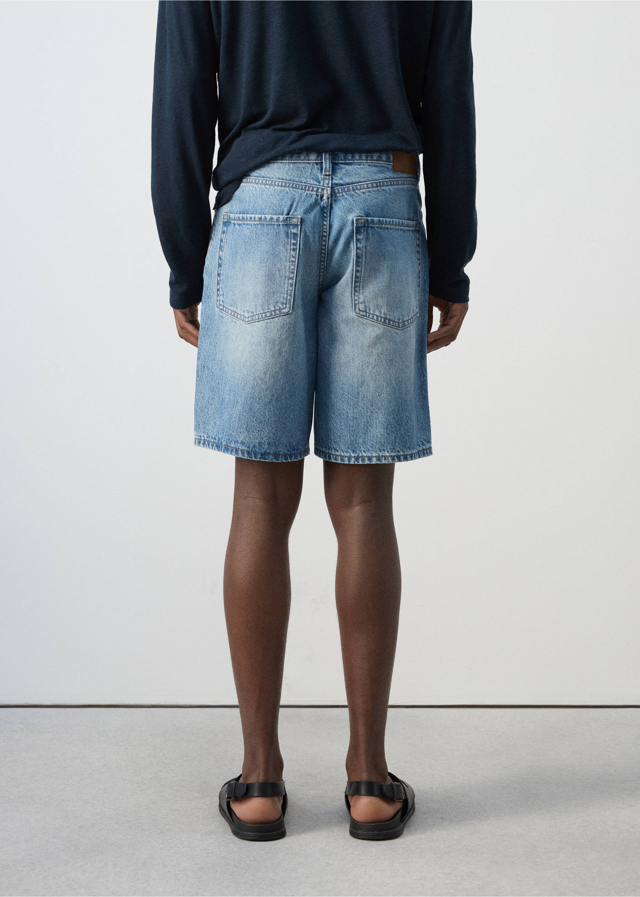 Straight-fit denim bermuda shorts - Reverse of the article, Medium Blue. Ref: 27027900-00.