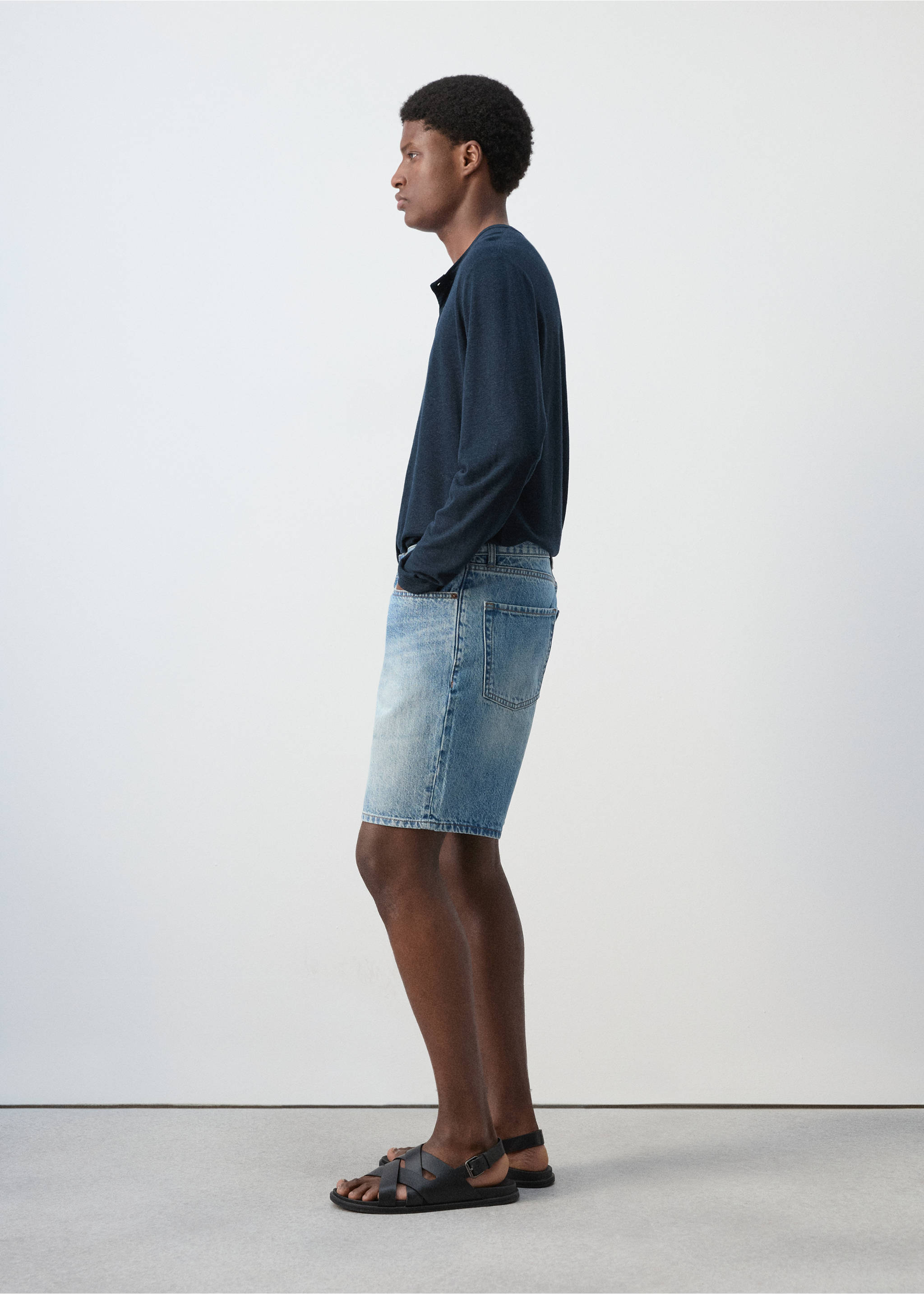 Straight-fit denim bermuda shorts - Details of the article 2, Medium Blue. Ref: 27027900-00.