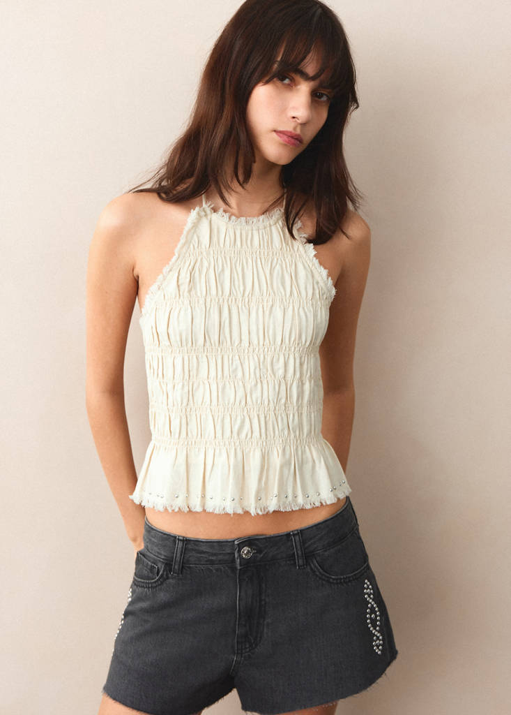 Ruched halter top — Sand