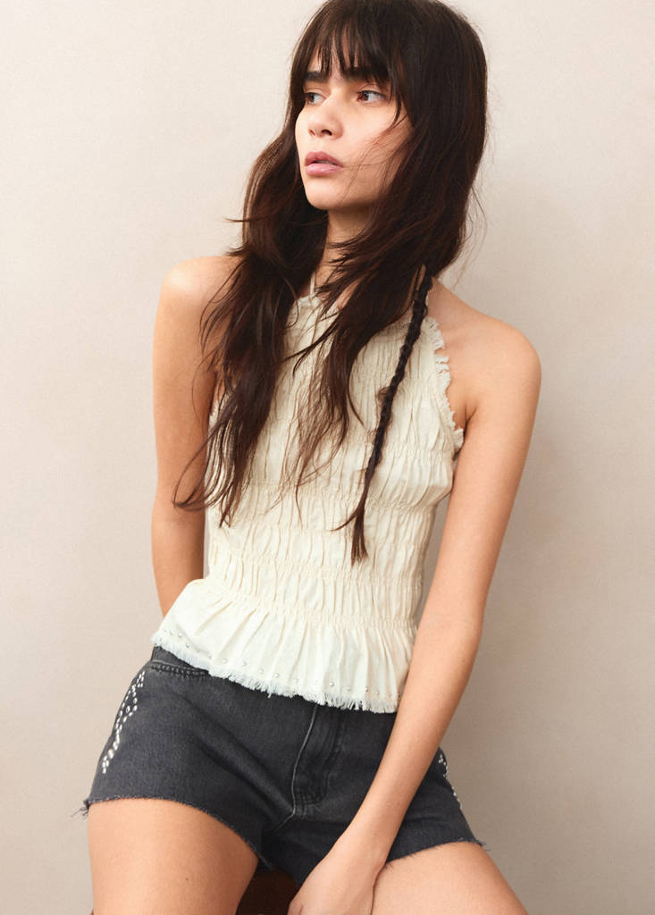 Ruched halter top — Sand