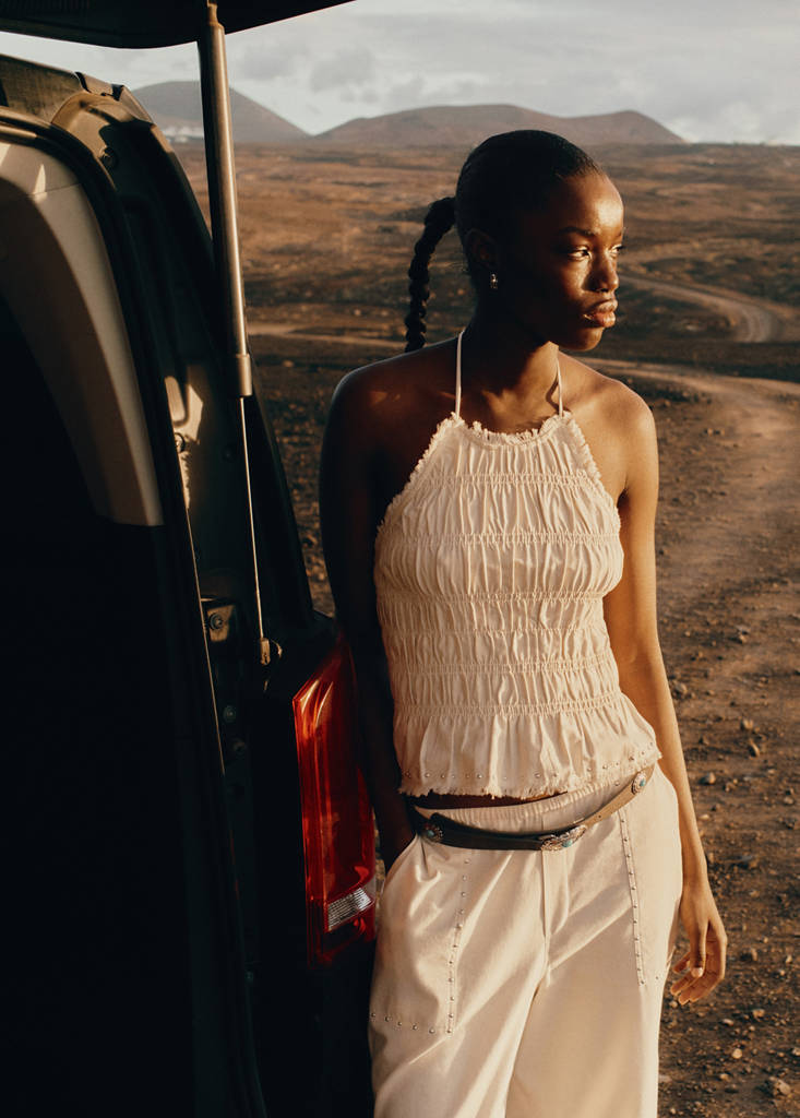 Ruched halter top — Sand