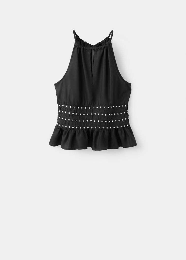 Halter top with ruffled detail — Black