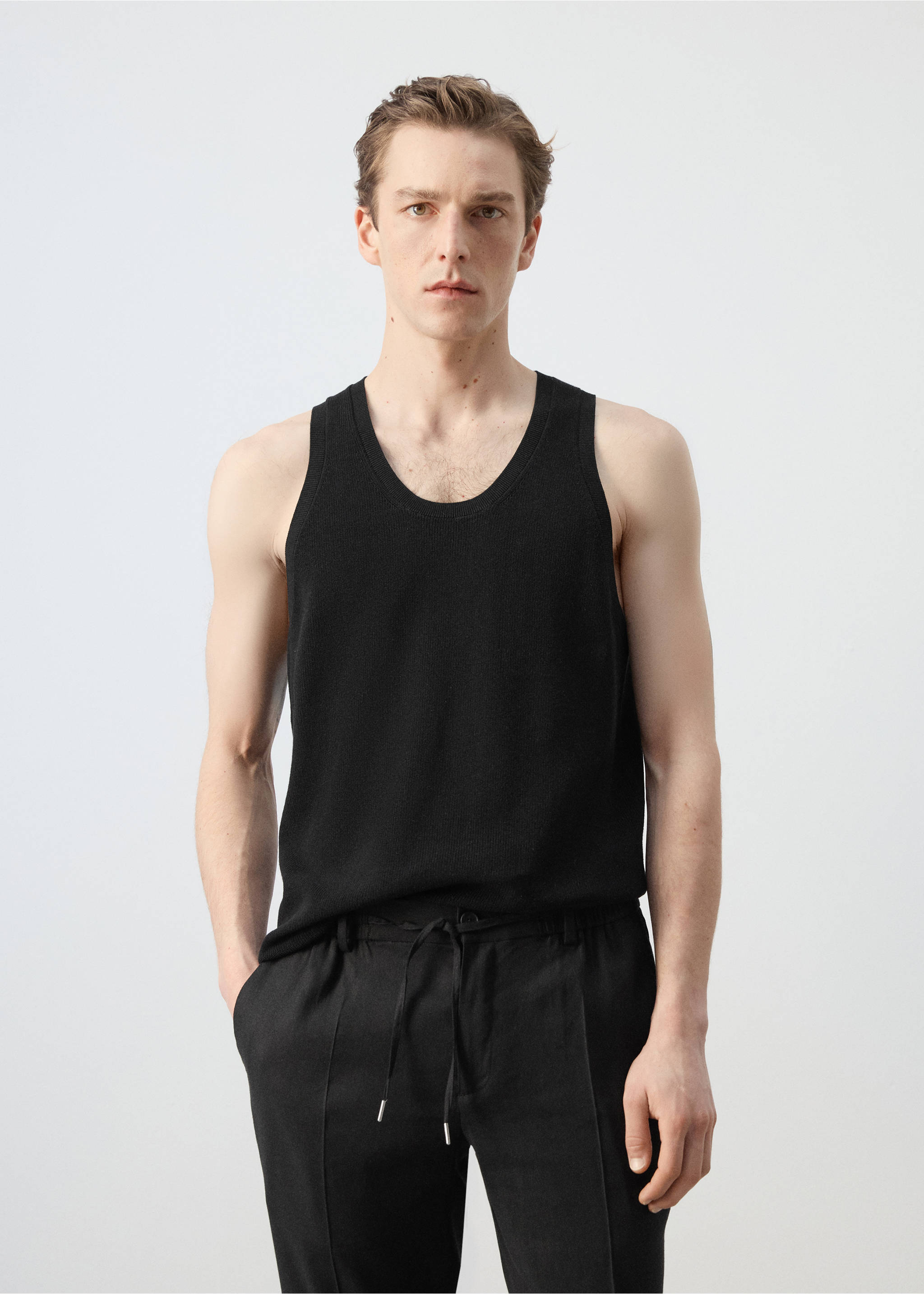 Slim-fit cotton tank top - Medium plane, Black. Ref: 27027915-00.