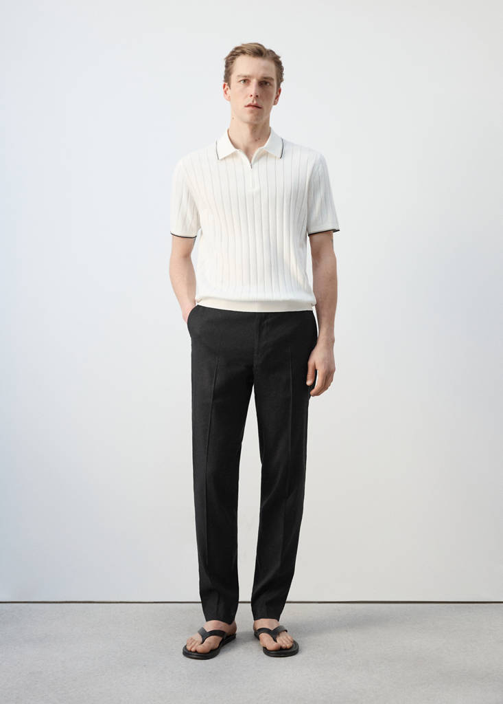 Fine-knit polo shirt with zip — Off White