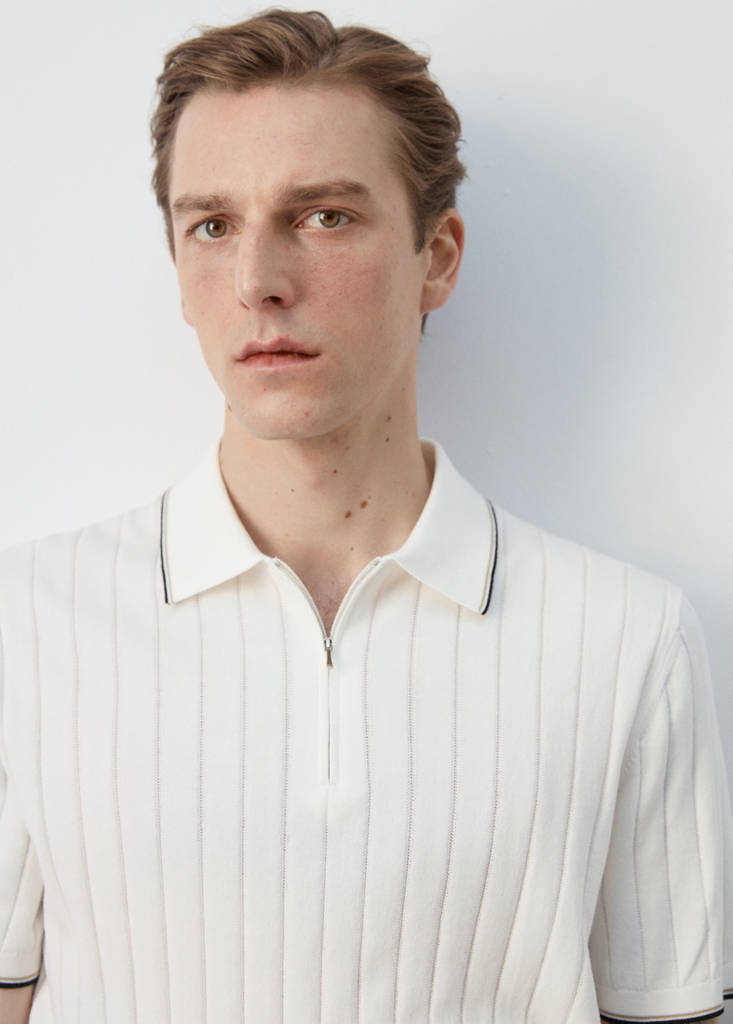 Fine-knit polo shirt with zip — Off White