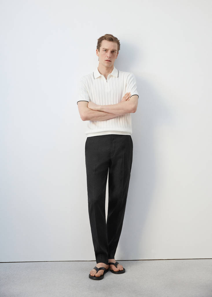 Fine-knit polo shirt with zip — Off White