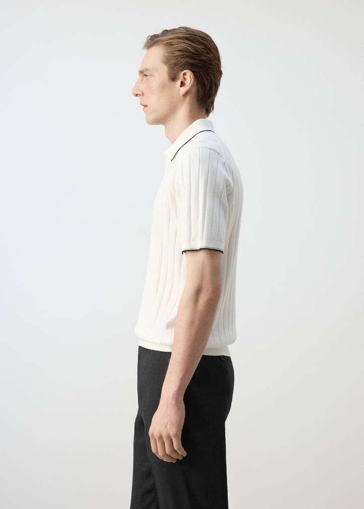 Fine-knit polo shirt with zip — Off White