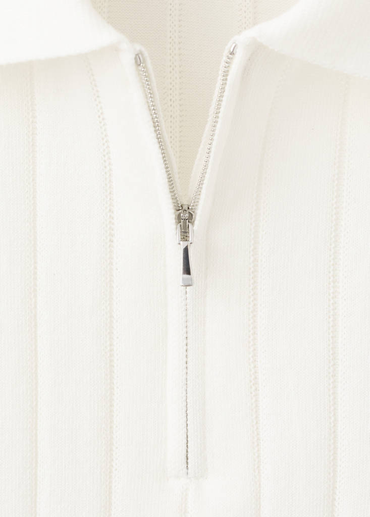 Fine-knit polo shirt with zip — Off White