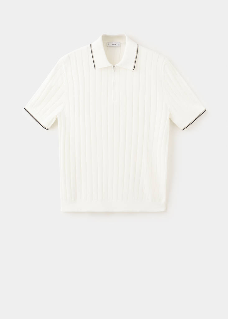 Fine-knit polo shirt with zip — Off White