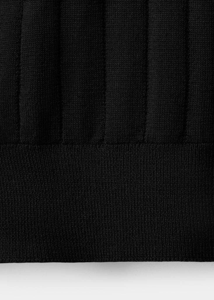 Fine-knit polo shirt with zip — Black