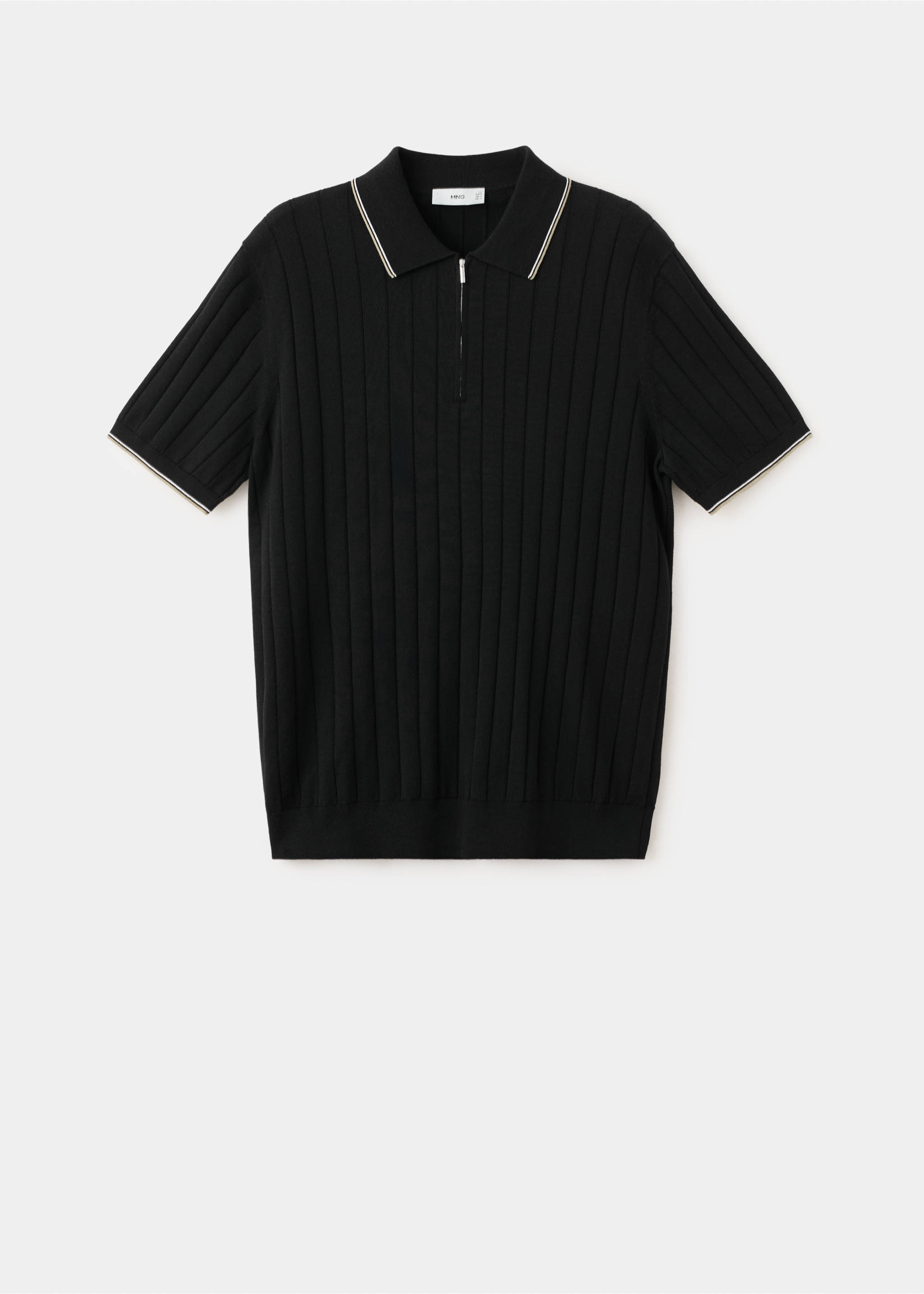 Fine-knit polo shirt with zip - Article without model, Black. Ref: 27027916-00.