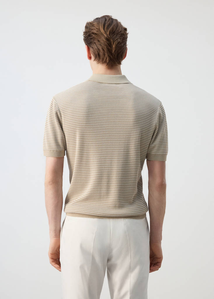 Striped knit cotton polo shirt — Beige