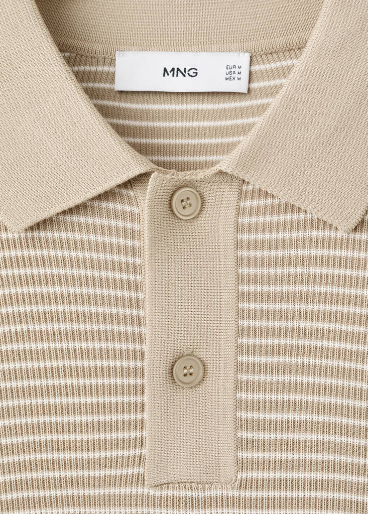 Striped knit cotton polo shirt — Beige