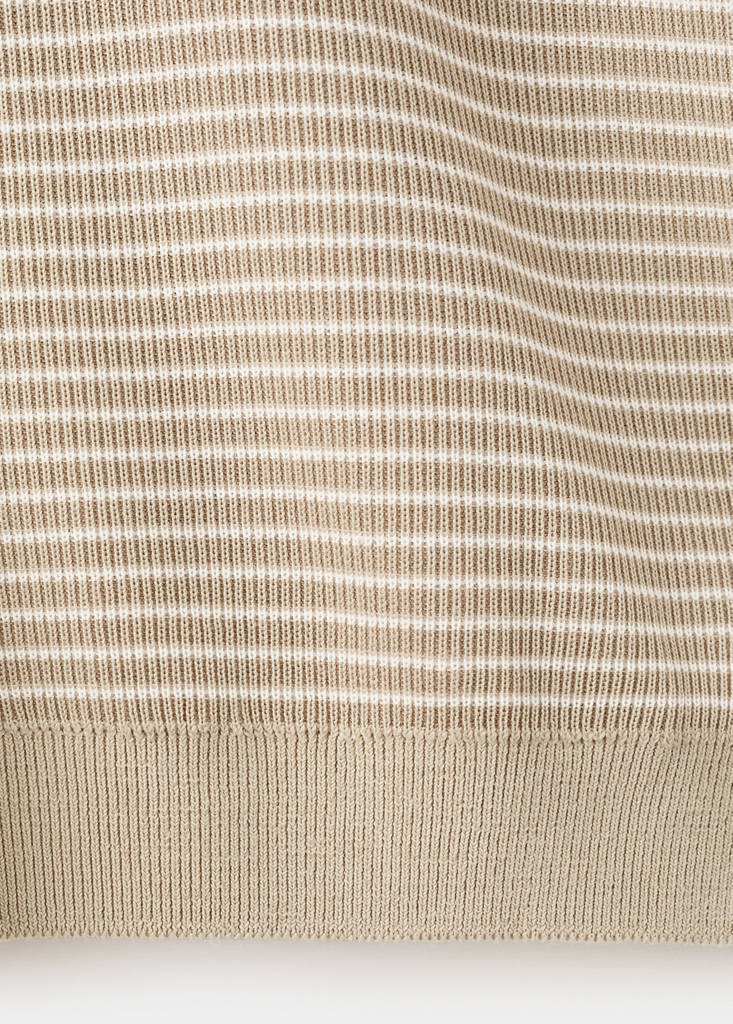 Striped knit cotton polo shirt — Beige