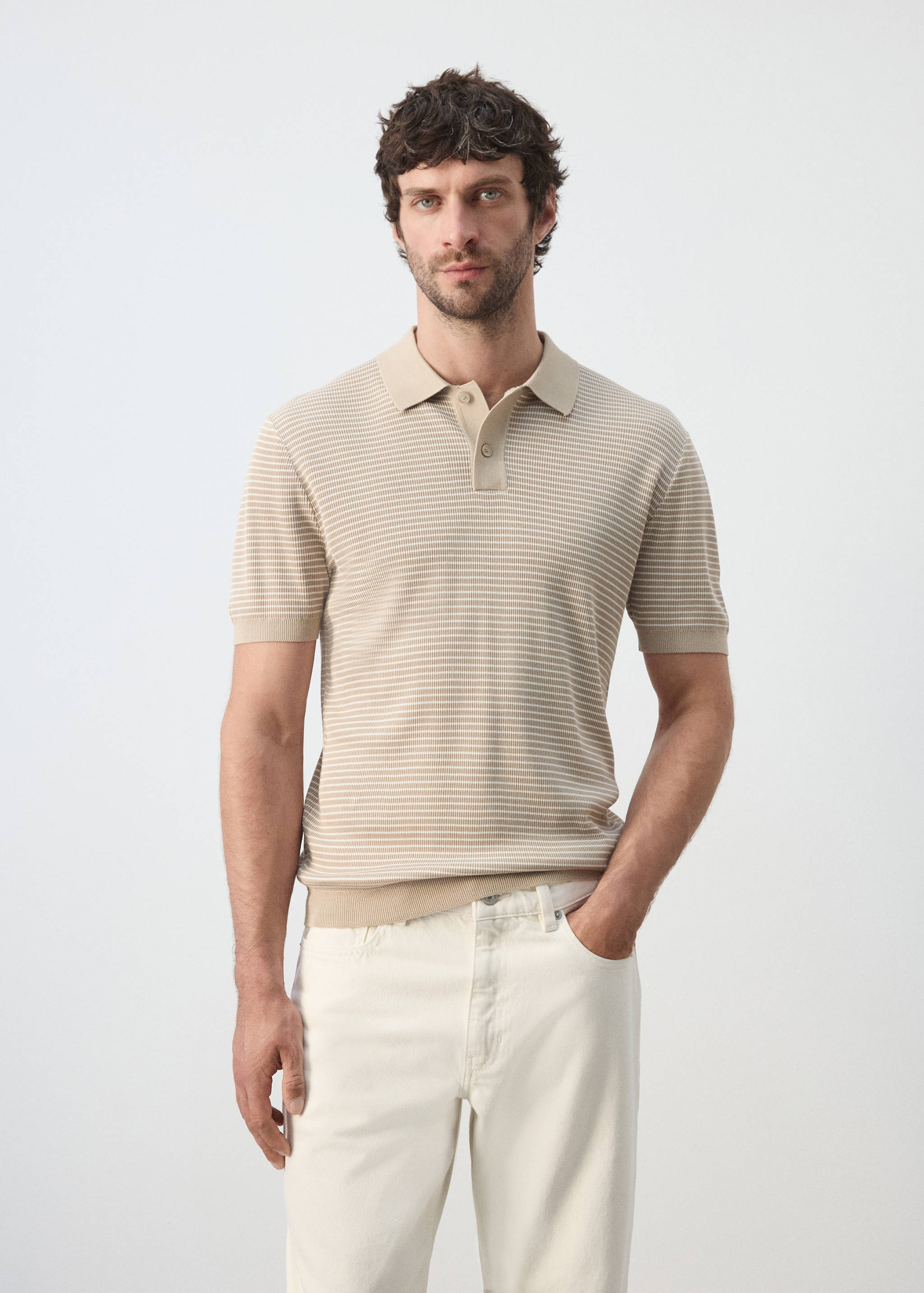 Striped knit cotton polo shirt - Medium plane
