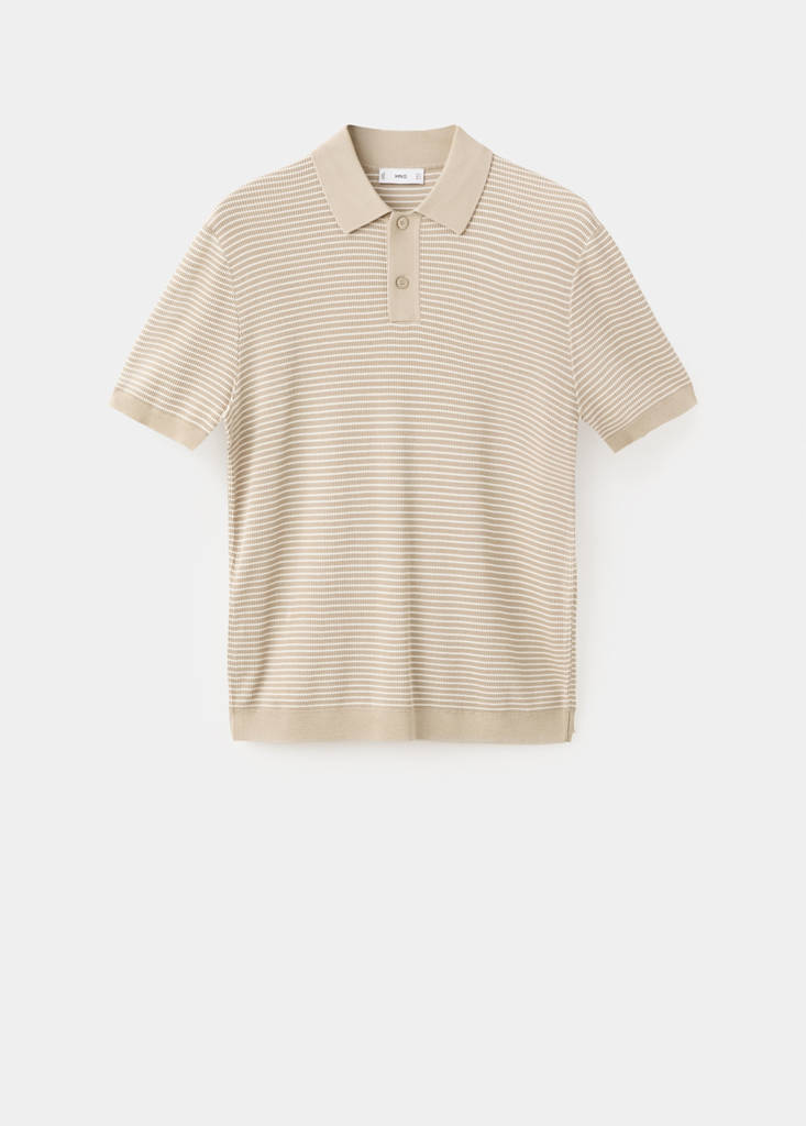 Striped knit cotton polo shirt — Beige