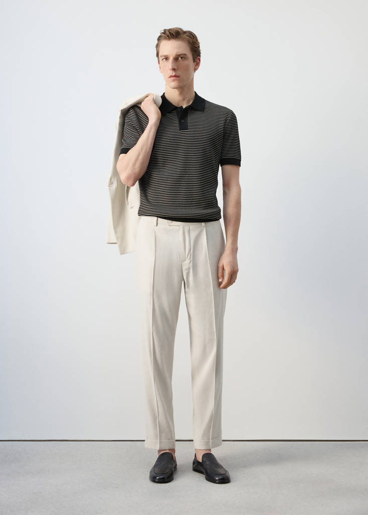 Striped knit cotton polo shirt — Black