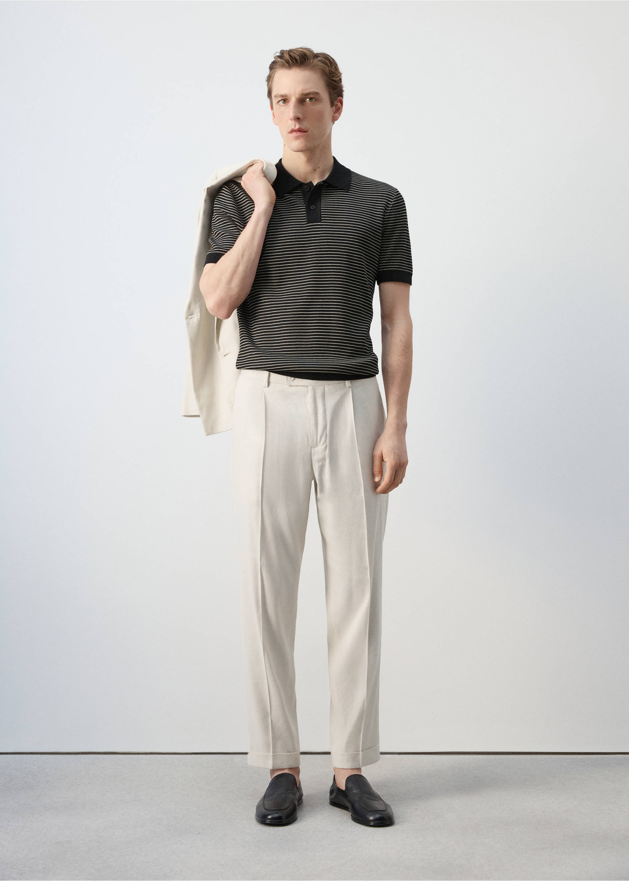 Polo algodón punto rayas - Plano general, Negro. Ref: 27027917-00.