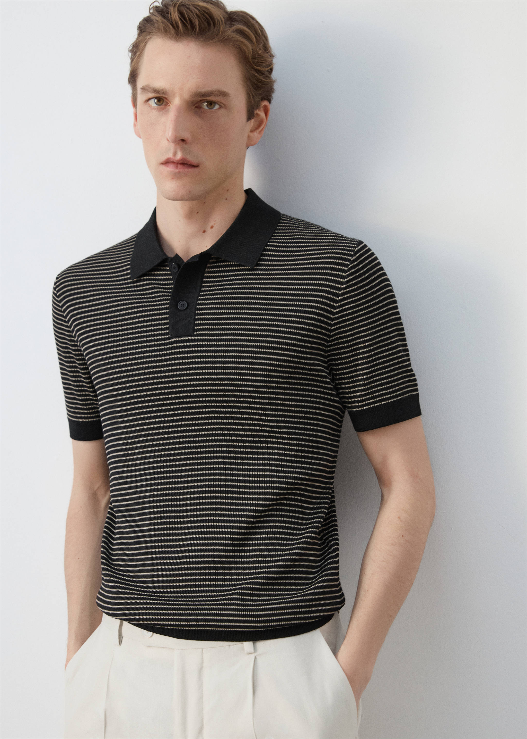 Polo algodón punto rayas - Detalle del artículo 6, Negro. Ref: 27027917-00.