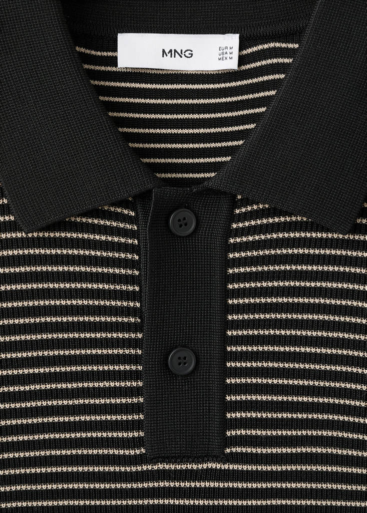 Striped knit cotton polo shirt — Black