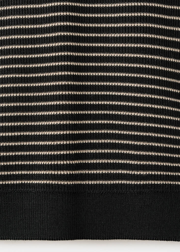 Striped knit cotton polo shirt — Black