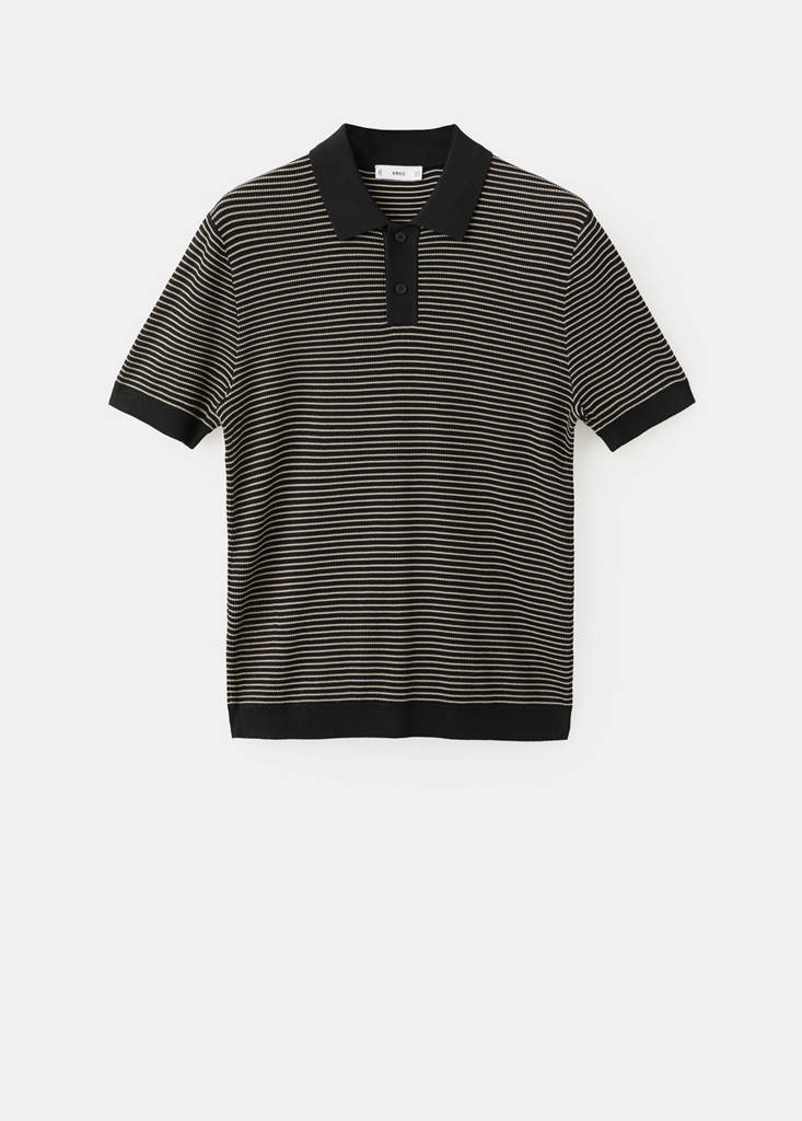 Striped knit cotton polo shirt — Black