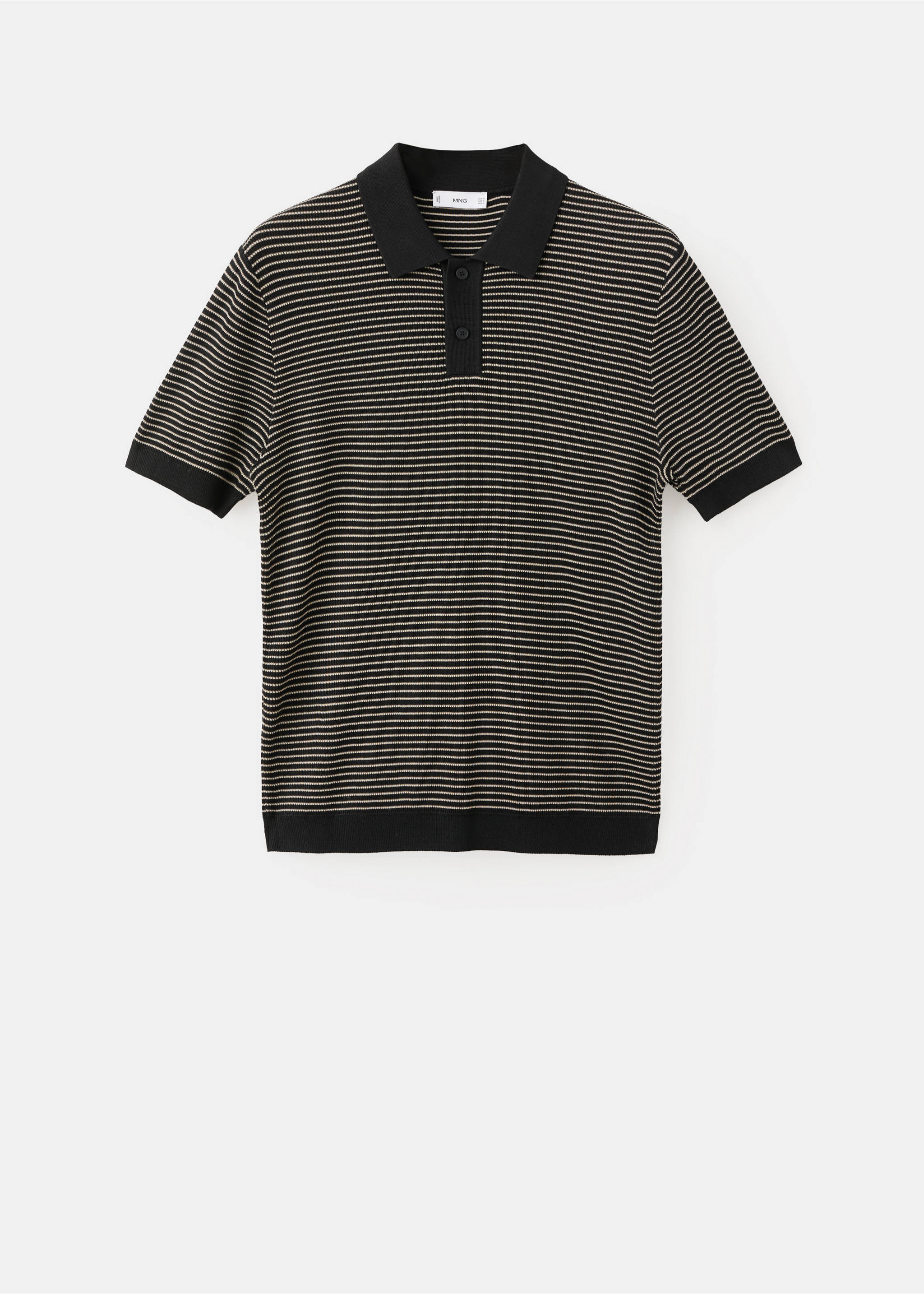 Striped knit cotton polo shirt - Article without model, Black. Ref: 27027917-00.