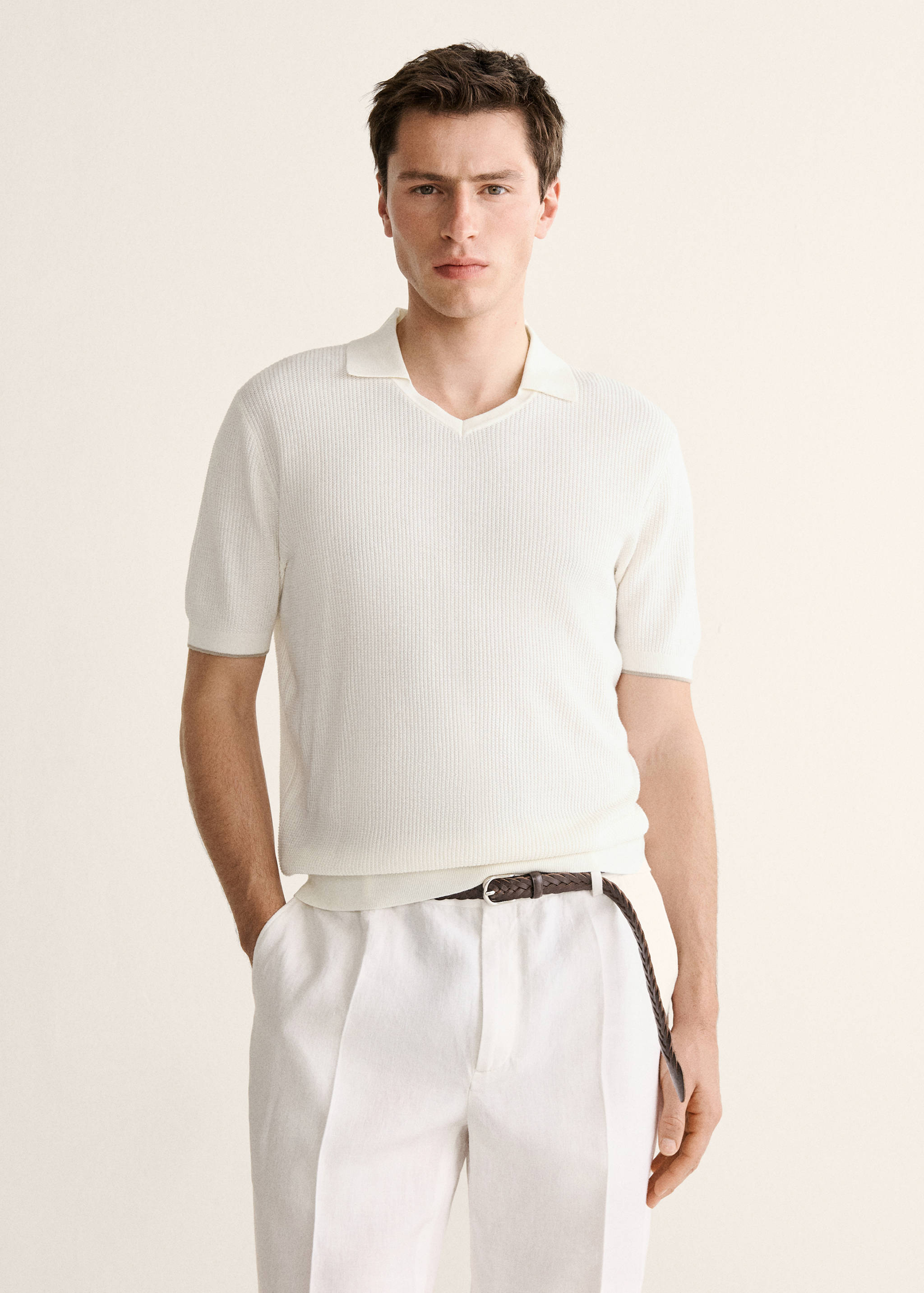 Polo en maille gaufrée - Plan moyen