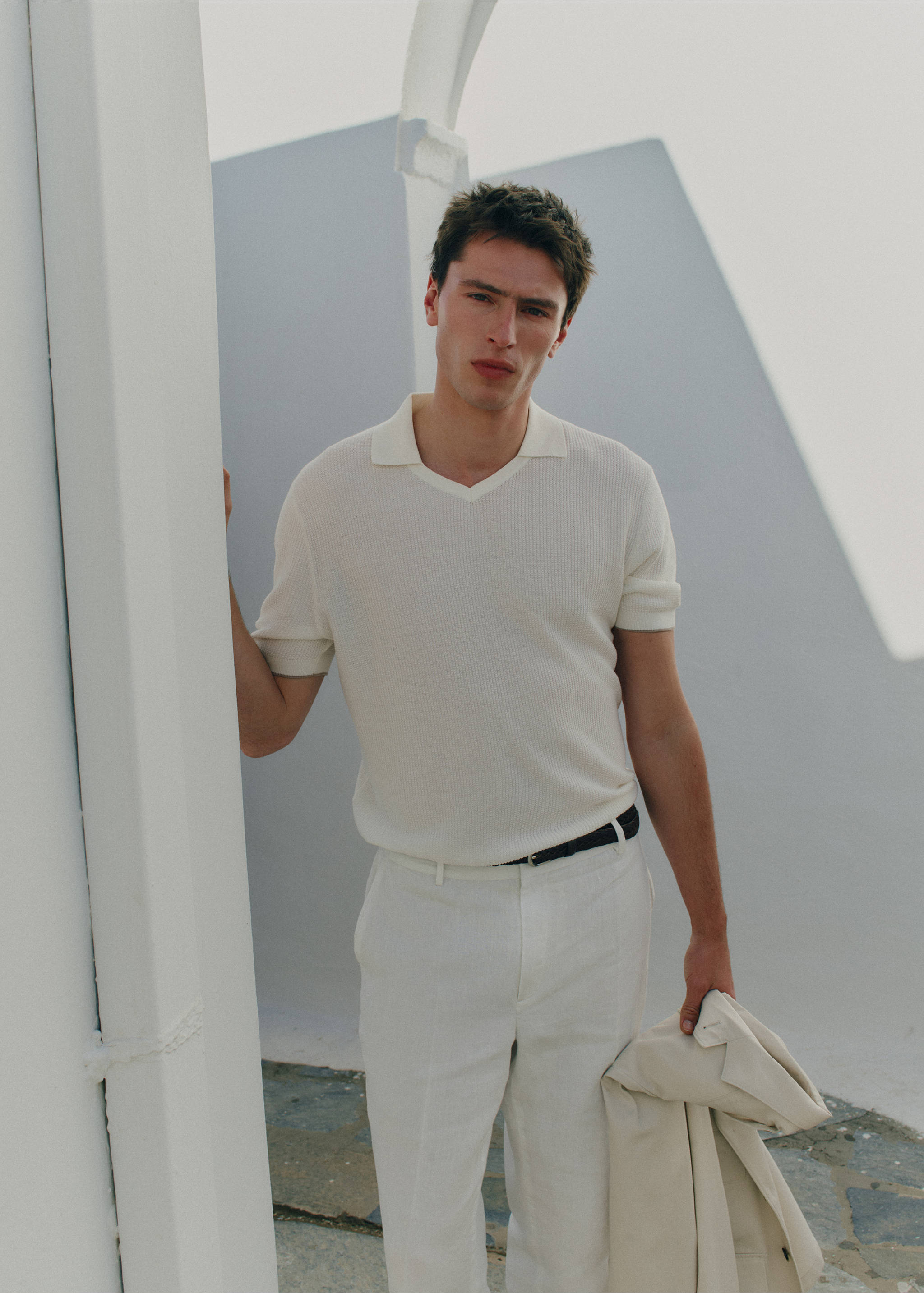 Waffle knit polo - Details of the article 5, Off White. Ref: 27027919-00.