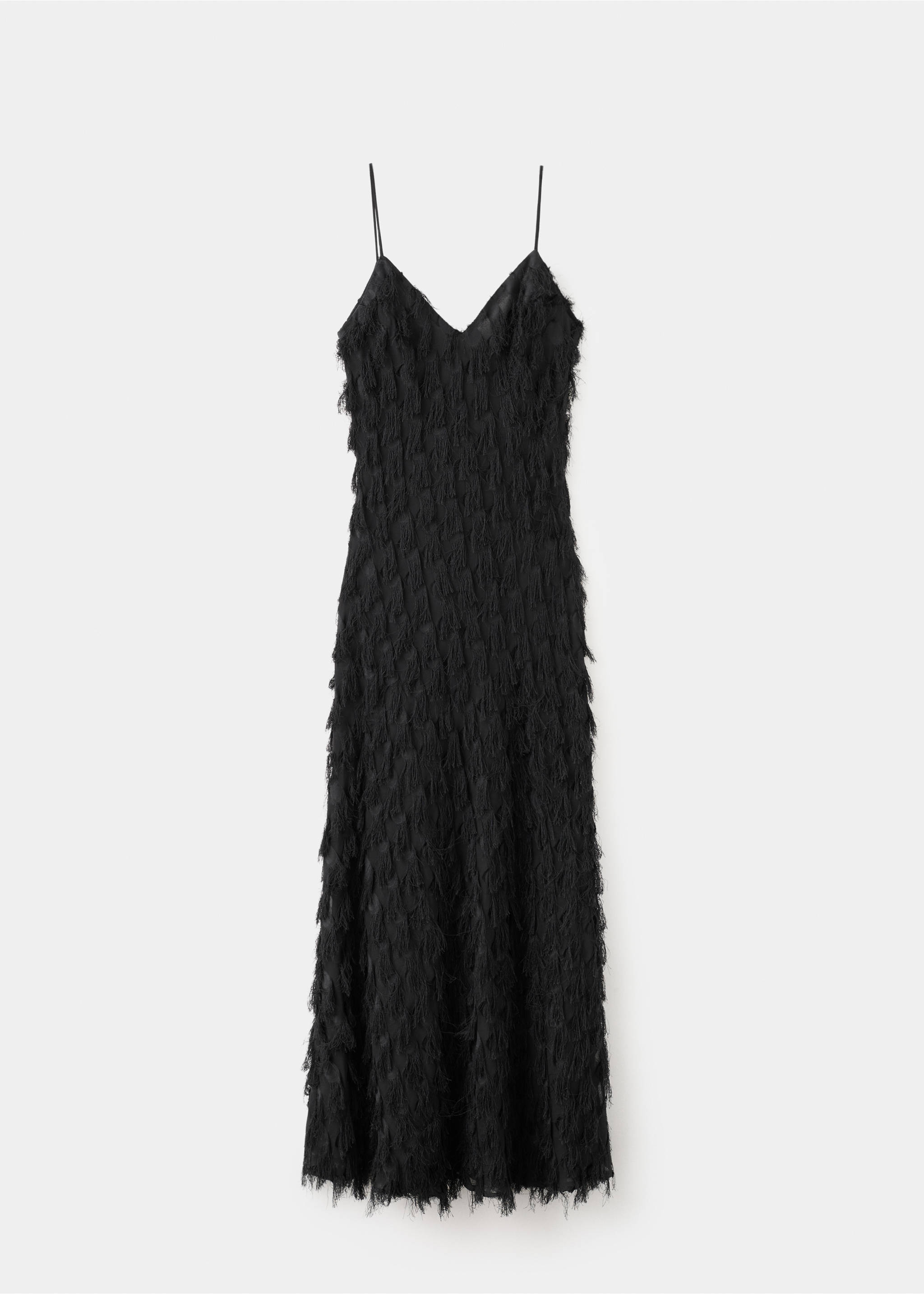 Long dress with frayed finishes - Article without model, Black. Ref: 27027929-00.