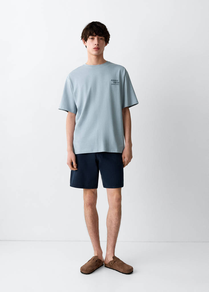 Printed cotton-blend t-shirt — Blue