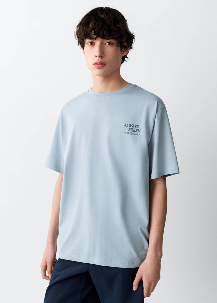 Printed cotton-blend t-shirt — Blue