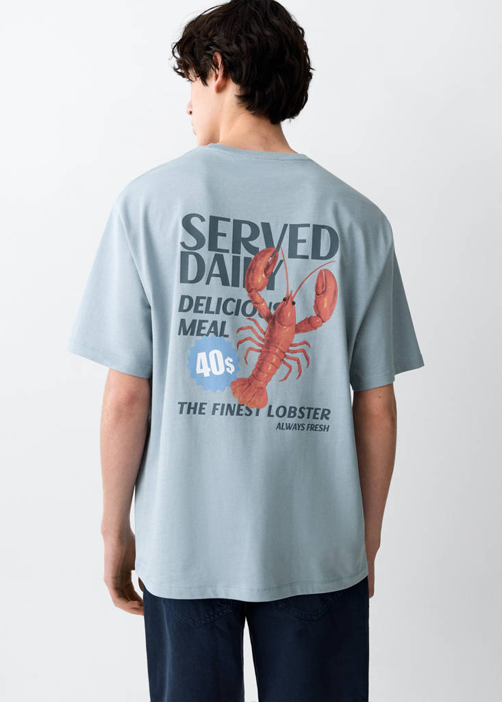 Printed cotton-blend t-shirt — Blue