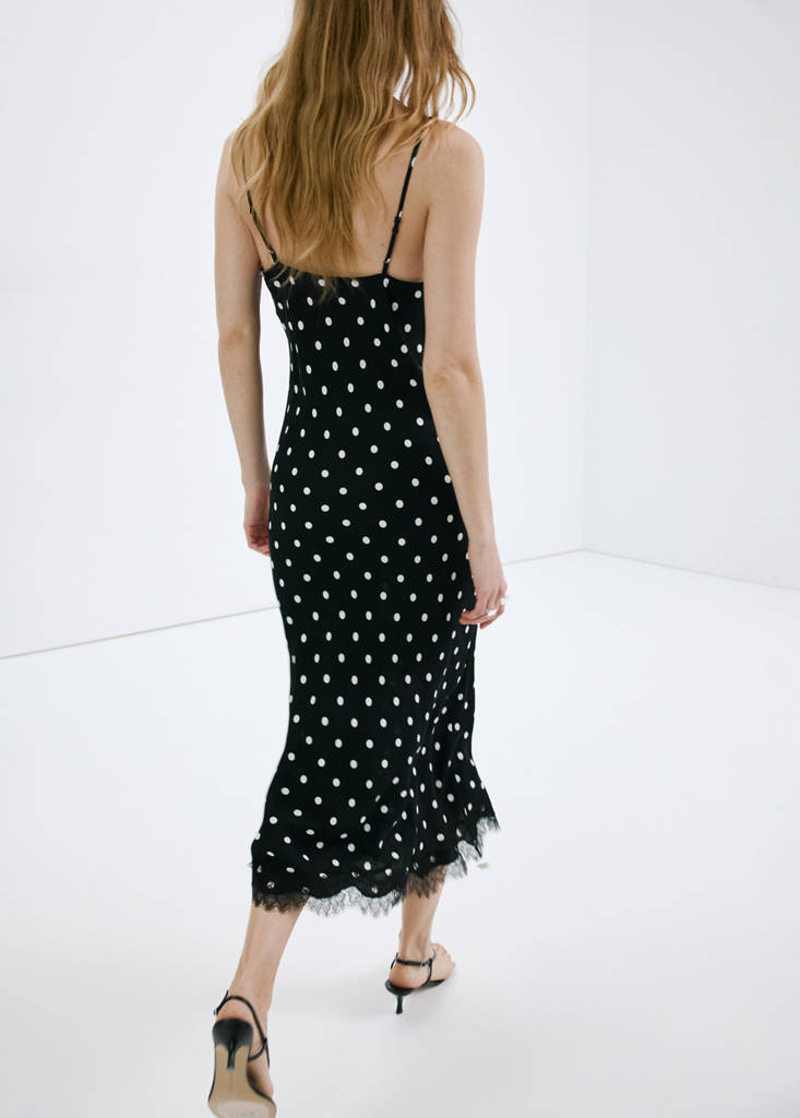 Polka dot dress with lace detail — Black