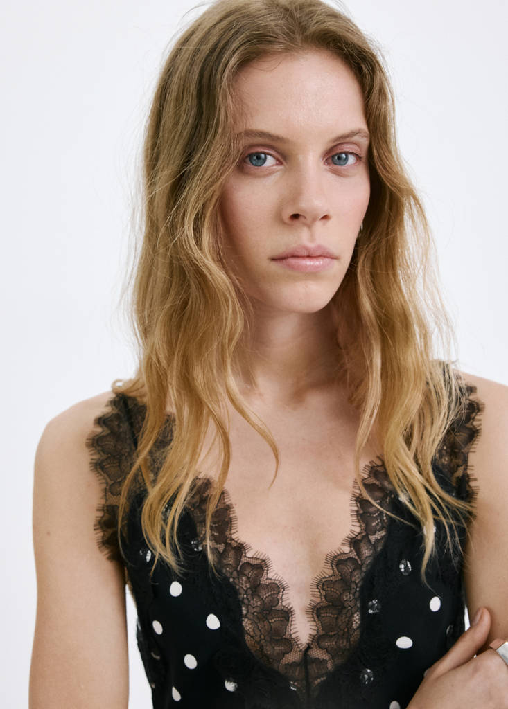 Polka dot dress with lace detail — Black