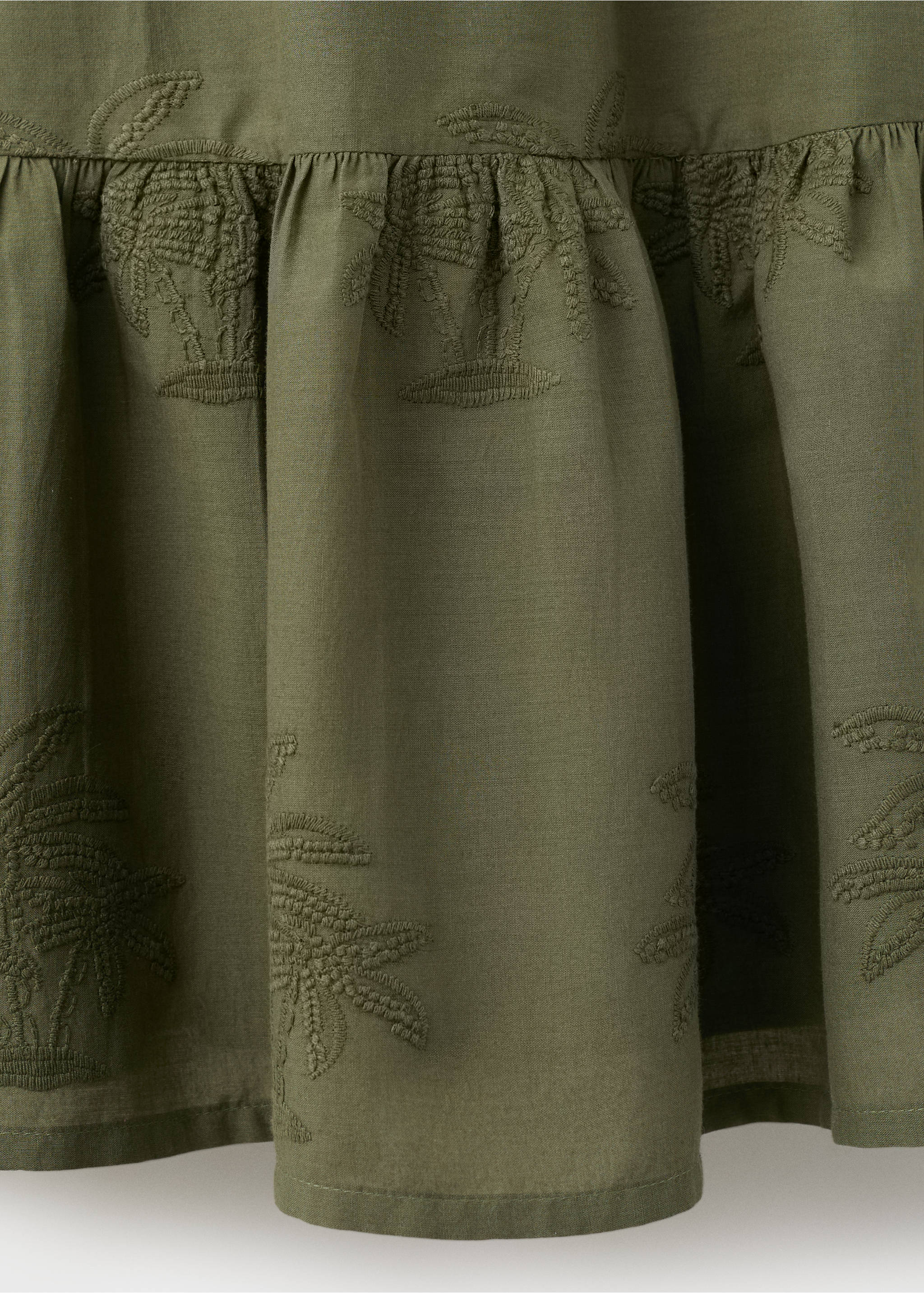 Embroidered palm tree long dress - Details of the article 0, Khaki. Ref: 27027936-00.