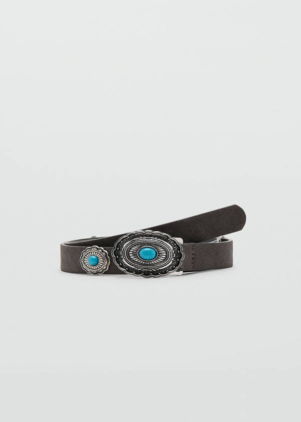 Engraved buckle belt — Grey