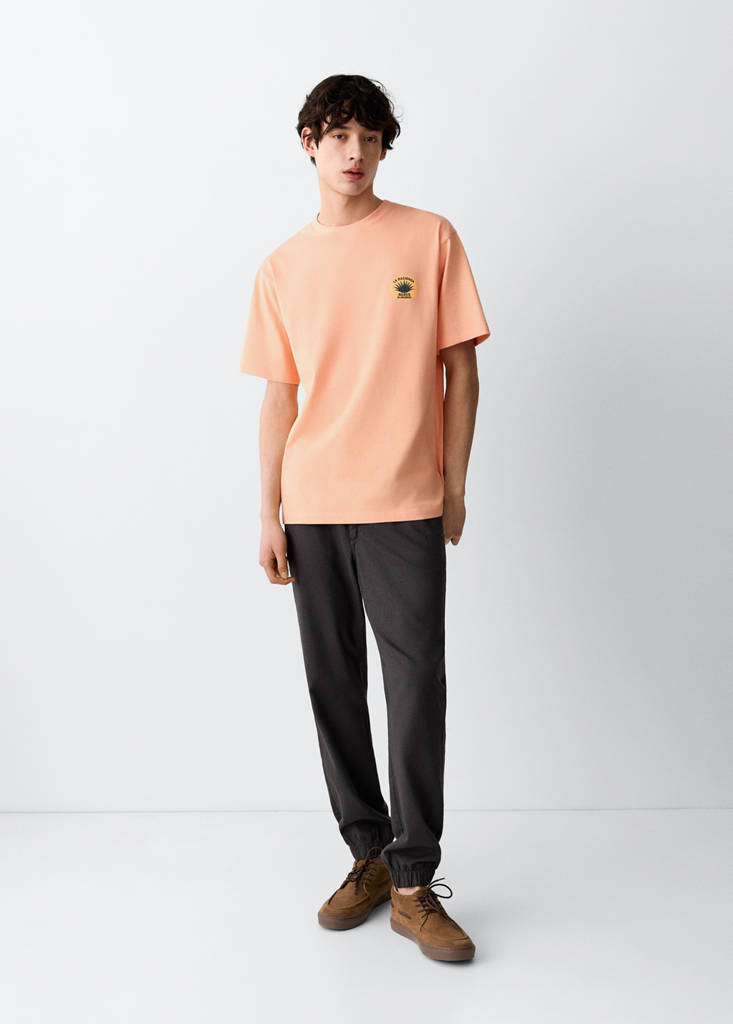 Printed cotton-blend t-shirt — Orange