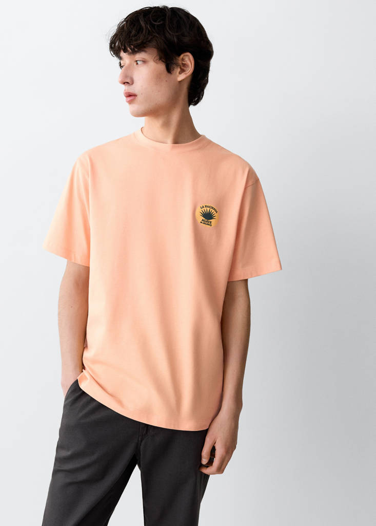 Printed cotton-blend t-shirt — Orange