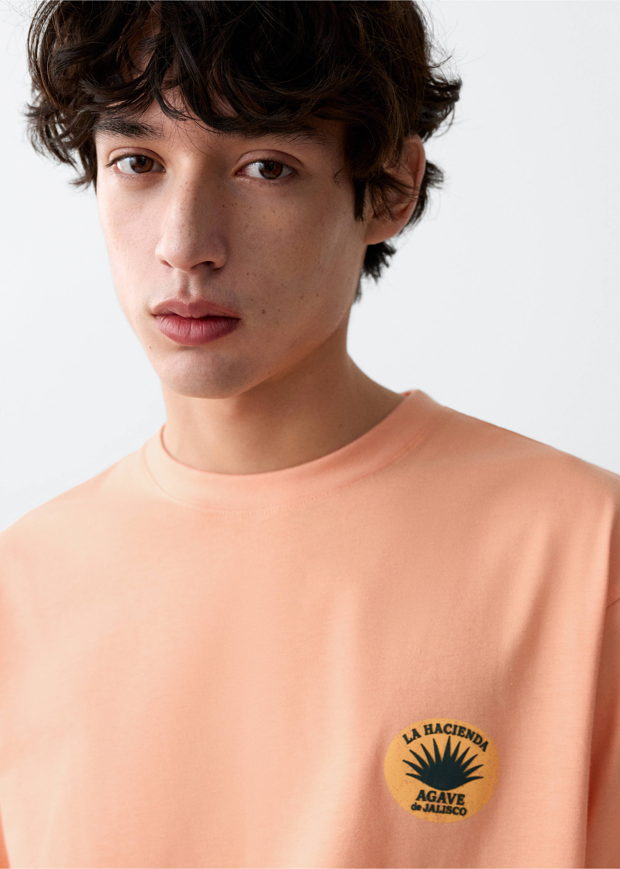 Printed cotton-blend t-shirt - Details of the article 1, Orange. Ref: 27027939-00.