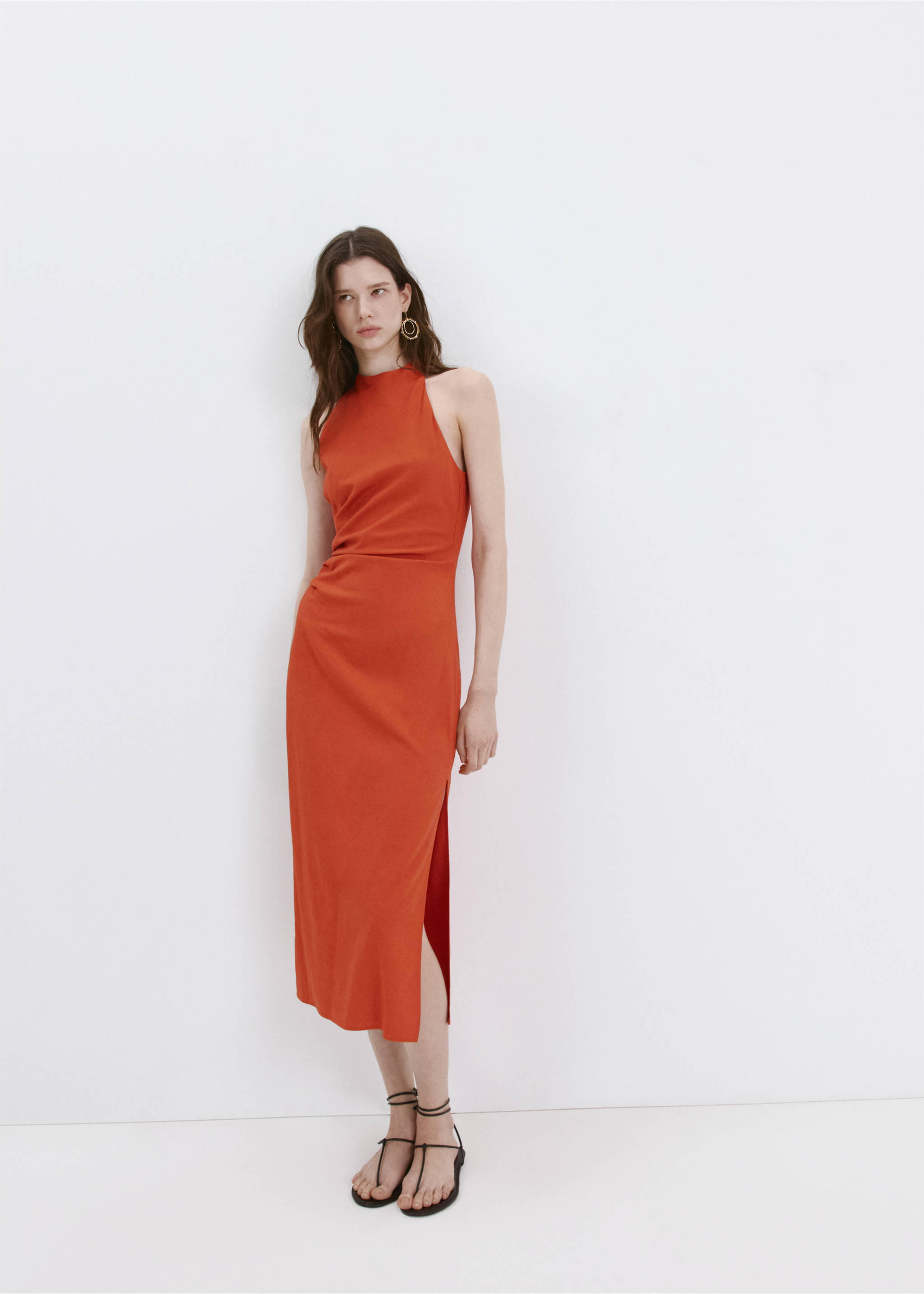 Robe midi drapée - Plan général, Orange. Ref: 27027942-01.